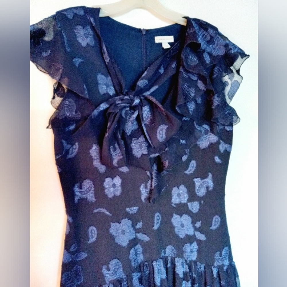 ML Monique Lhuillier Beautiful Semi Sheer Blue Floral Tie-Front Dress Size 8